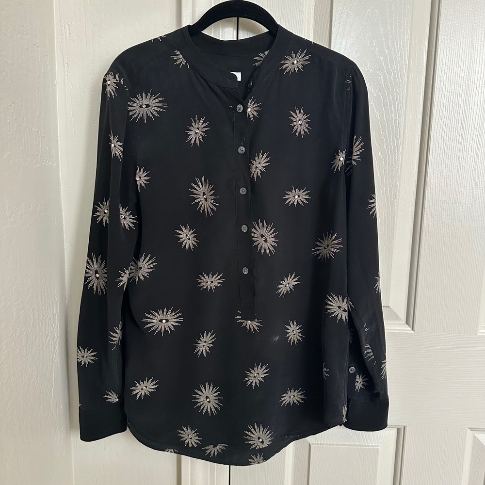 Equipment Femme 100% Silk Slim Signature Shirt with Silver Starburst Studs Black